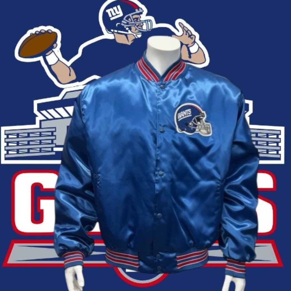 Vintage 80's Blue Locker Line New York Giants NFL Quilted Jacket Made in USA